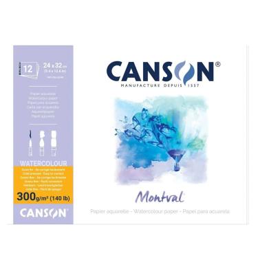 Imagem de Bloco Papel para Aquarela Canson Montval 300G-M² Textura Grana Fina 24X32CM com 12 Folhas Branco