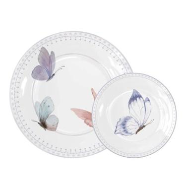 Imagem de Conjunto Prato Jantar 27cm Sobremesa 23cm Melamina Plástico - Florarte
