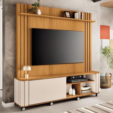 Imagem de Estante Painel Para TV 70 Pol Com Rodízios Linus B01 Cinamomo Off White - Lyam Decor