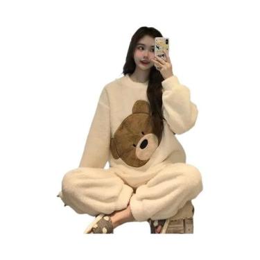 Imagem de Conjunto De Pijama Feminino De Flanela Quente Para Outono/Inverno, Gol