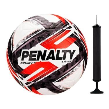 Imagem de Kit Bola Society Penalty Líder XXVI + Bomba de Ar - Branco e Vermelho Único-Unissex