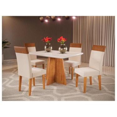 Imagem de Mesa de Jantar 4 Cadeiras Retangular Tampo de MDF com Vidro Mel e Off 