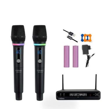 Imagem de 2 Microfones Sem Fio Profissionais Com Receptor UHF RGB Display Digita