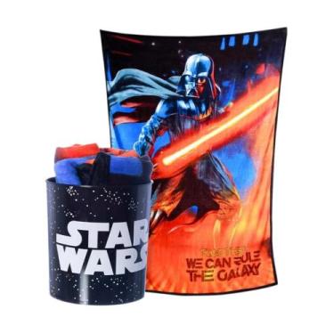Imagem de Kit Manta Solteiro com Balde Pipoca Star Wars Darth Vader Zona Criativ
