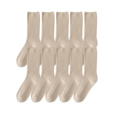 Imagem de Meias Longas Retro De Algodão Para Mulheres, 10 Pares, Cor Sólida, Aju