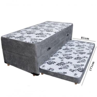 Imagem de Cama Box Baú Solteiro Conjugado De Mola Com Cama Auxiliar Bicama 3 Em 