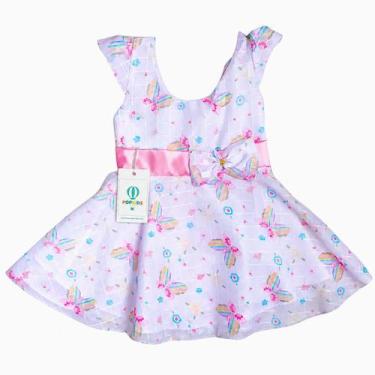 Imagem de Vestido Social Borboletas Branco com Rosa Veste 8 a 18 meses - PopKids