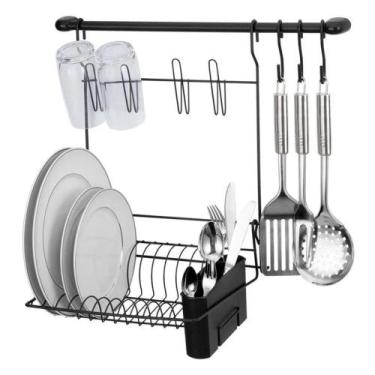 Imagem de Kit Cozinha Suspensa Cook Home 8 Black Escorredor De Louças de Parede 