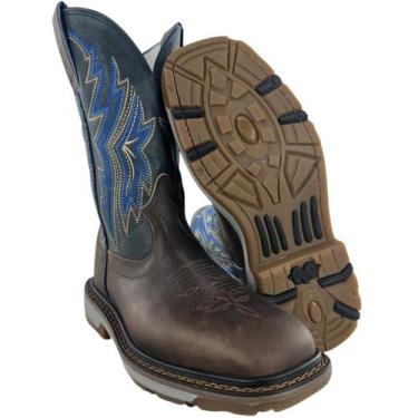 Imagem de Bota Texana Masculina Durango Marrom Bordado Azul Marrom Dourado Solad