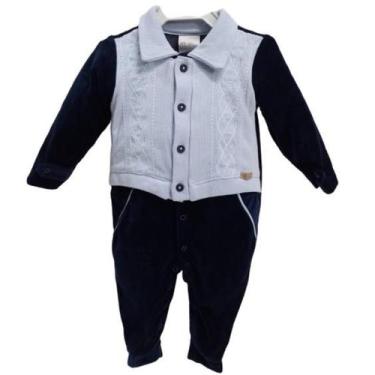 Imagem de Macacão Bebê Menino Plush Luxo Trico Inverno Paraiso 14503, Azul marin