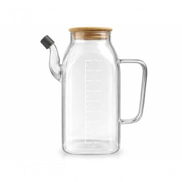 Imagem de Galheteiro Azeiteiro Vinagreiro de Vidro Borossilicato 750ml com Tampa de Bambu para Cozinha Transparente Show House