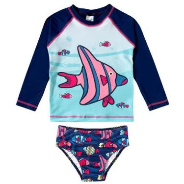 Imagem de Conjunto Praia Infantil Proteção UV Peixes Marinho Tip Top, 6-12M