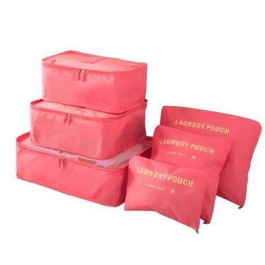 Imagem de Kit Organizador de Malas Bolsas Viagem 6un Necessaire Cor:Coral - Gené