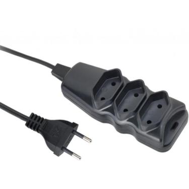 Imagem de Extensão Elétrica Bipolar 3 Tomadas 3 Metros Bivolt com Suporte para Fixação Preta Elgin