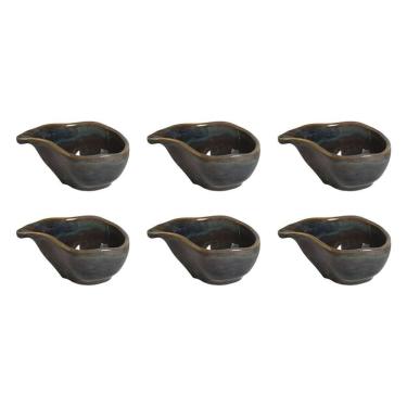Imagem de Conjunto de Molheiras Ovais Orgânicos Oceano em Cerâmica Stoneware 6 Peças 40ML Azul Porto Brasil