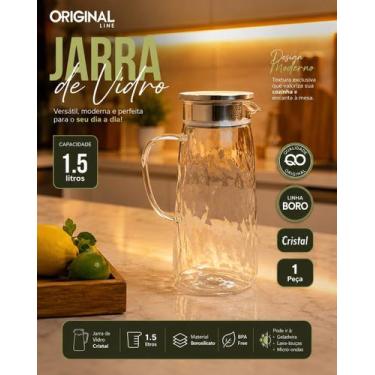Imagem de Jarra de Vidro Borossilicato 1,5L com Tampa Inox e Vedação - Jarra de 