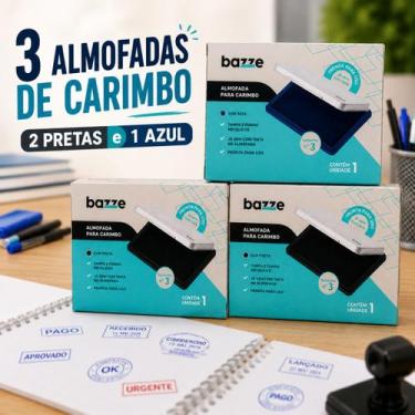 Imagem de Kit 3 Almofadas Para Carimbo Bazze Alta Durabilidade Escritório, 2 Pre