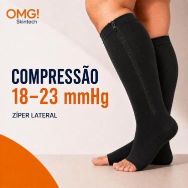 Imagem de Meias De Compressão (18-23mmHg) C/ Zíper Preta Tratamento Varizes Edem
