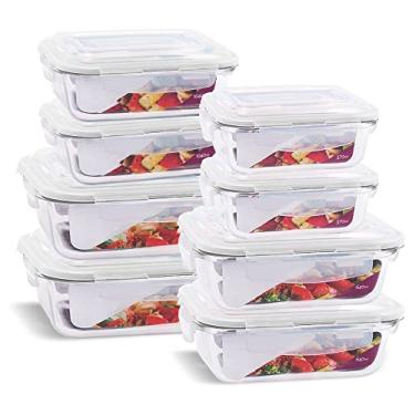 Imagem de Kit 8 Potes Vidro Hermético Marmita Mantimentos Tamanhos Variados (Branco)