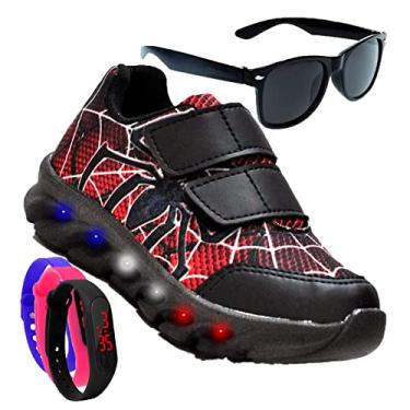 Imagem de Tenis De Led Led Masculino Aranha Meninos Estilo Original + Brindes Cor:Preto;Tamanho:21