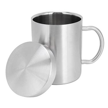 Imagem de Caneca de aço inoxidável com tampa de alça dupla camada copo de isolamento térmico caneca de cerveja para casa de verão (grande)