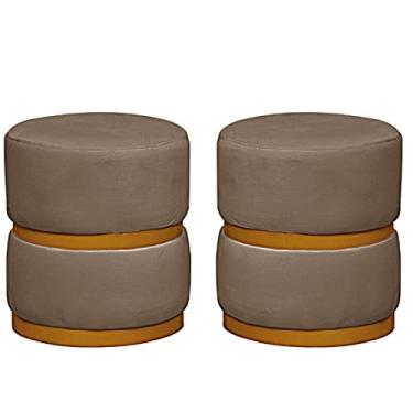Imagem de 02 Puff Decorativo Luxo Para Sala Kiev Dourado Assento Veludo Capuccino - Folk Móveis
