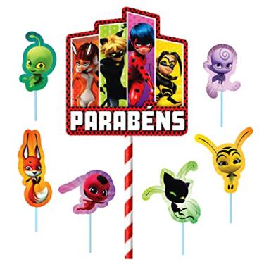 Imagem de Topo de Bolo Ladybug Parabéns - 7 Itens