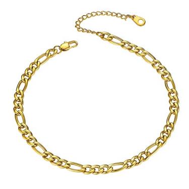 Imagem de Tornozeleira de corrente ajustável GoldChic para mulheres, meninas, aço inoxidável 316L Figaro/Trigo/corda torcida/pulseira de pé cubana - à prova d'água, redimensionável 22,86 cm