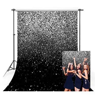 Imagem de MEHOFOND Prata Glitter Lantejoulas Spot Preto Cenário Estrelado Brilhante Fundo Foto Abstrato Faixa de Festa de Aniversário Casamento Crianças Recém-nascidas Adereços de Estúdio 1,5 x 2,1 m