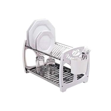 Imagem de Escorredor de Pratos Inox 16 Pratos com Lateral Branca E Porta Talher