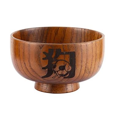 Imagem de UPTALY 1 pç Tigelas de Cereal de Madeira Jujuba Natural (Ano do Cão, 300 ml), Conjunto de 12 Tigelas de Arroz Animal do Zodíaco, Tigelas chinesas artesanais, tigela de madeira de aveia, tigela de refeição infantil, utensílios de madeira japonesa