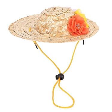 Imagem de Chapéu de palha de animal de estimação chapéu de sombrero de cachorro chapéu de gato bonito cão primavera verão chapéu de sol com flores coloridas decorações (G)