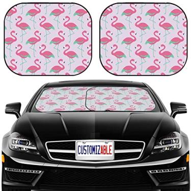 Imagem de MSD Protetor solar para carro, para-brisa, para-sol, para-sol universal, pacote com 2, bloqueia o brilho do sol, UV e calor, protege o interior do carro, ID da imagem: 30067883 estampa de pássaros de flamingo sem costura
