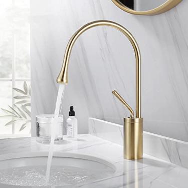 Imagem de Torneira da bacia escovado ouro preto prata torneira deck montado lavatório torneira misturador quente & Torneira de latão frio para banheiro, médio ouro escovado, China