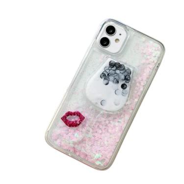 Imagem de ZiEuooo Capa de telefone transparente brilhante de vidro de vinho tinto de areia movediça criativa para iPhone 13 12 11 Pro Max Mini X XS XR 8 7 6 6S Plus Shell, capa traseira cintilante macia (12 Pro, rosa)