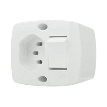 Imagem de Interruptor Sobrepor Retangular 1 Tecla Simples 6A + 1 Tomada 2P+T 10A 250V Branco – Ilumi