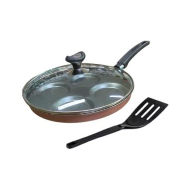 Imagem de Frigideira Gourmet 4 Ovos 26cm Antiaderente Rose com Tampa de Vidro Acompanha Espátula 25cm Não Gruda 4 Cavidade Fritar Ovos Bacon Queijo Hambúrguer