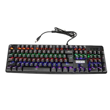 Imagem de Asixxsix Teclado mecânico para jogos, DC 5V 104 teclas RGB LED arco-íris retroiluminado teclado mecânico portátil com interruptor azul para computador desktop PC, Plug and Play, preto