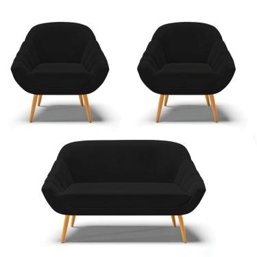 Imagem de Kit 01 Namoradeira E 02 Poltronas Linho Preto A79 Castanho