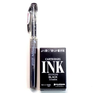 Imagem de Caneta-tinteiro Platinum, novo preparo, ponta fina, preto (PSQ-300#1) + cartuchos de tinta SPSQ-400#1 (preto) conjunto de 10 cartuchos (importado do Japão) [pacote original Komainu-Dou]