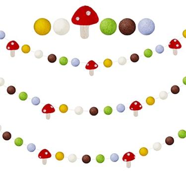Imagem de Tatuo 2 peças guirlandas de bolas de feltro de cogumelo enfeites pendurados de feltro em forma de cogumelo pom pom pendurado guirlanda decorações de banner para Natal casamento férias chá de bebê decoração de casa