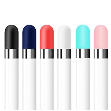 Imagem de [Pacote com 6] Capa de substituição Fudda para Apple Pencil 1ª geração - Capa protetora de silicone compatível com caneta iPad Pro 9,7/10,5/12,9 (preta, azul-marinho, vermelha, branca, menta, rosa)