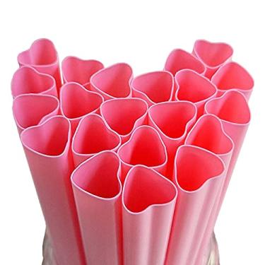 Imagem de The best MOON Canudos jumbo de smoothie em formato de coração rosa descartáveis, canudos fofos de plástico embrulhados individualmente 50 peças