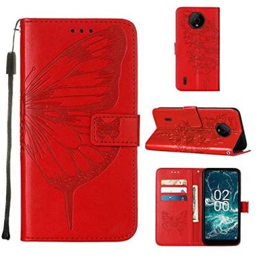 Imagem de Capas de telefone borboleta em relevo Nokia C100 C200 C 100 C 200 Capa de couro com slots de cartão impressos clipe de carteira para celular de negócios Nokia C100 C200 Capas (vermelho, Nokia C200)