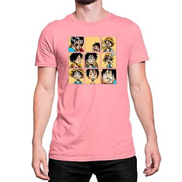 Imagem de Camiseta Luffy One Piece Quadrados Personagem Algodão Cor:Rosa;Tamanho:P