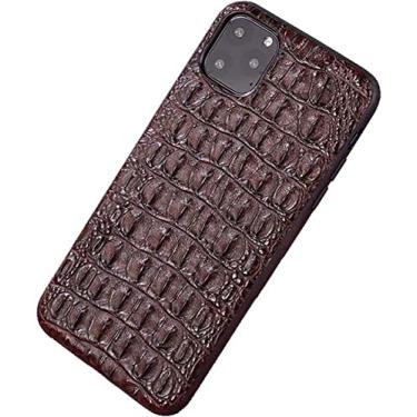 Imagem de KAPPDE Capa de telefone luxuosa, para Apple iPhone 14 Pro Max Case 2022 couro de crocodilo marrom negócios à prova de choque capa traseira totalmente embrulhada (cor: osso traseiro)