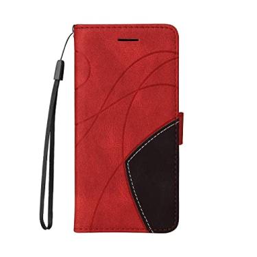 Imagem de Hee Hee Smile Capa de couro para celular com emenda de duas cores com vários compartimentos para cartão capa traseira para celular Samsung Galaxy A50S (vermelho, para Galaxy A50S)