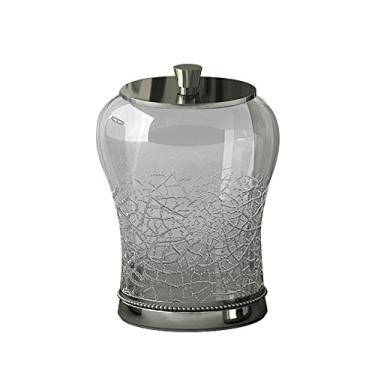 Imagem de nu steel Recipiente Coyote Dispensador Qtip Organizador de Armazenamento de Banheiro, Vasilha, Pote de Boticário para Cotonetes de Algodão, Redondos, Bolas, Vidro Crackle com Acabamento de Metal