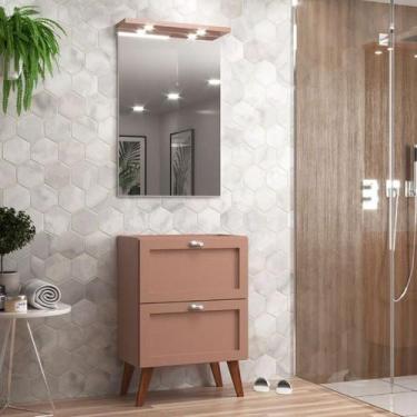 Imagem de Gabinete Para Banheiro Com Espelheira 60cm Retro Mdf Salmao Milano - O