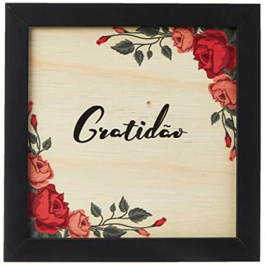 Imagem de Arte Maníacos Quadro Decorativo em Madeira Gratidão Flores Fundo Branco - 32,5x23cm (Moldura caixa em laca preta)